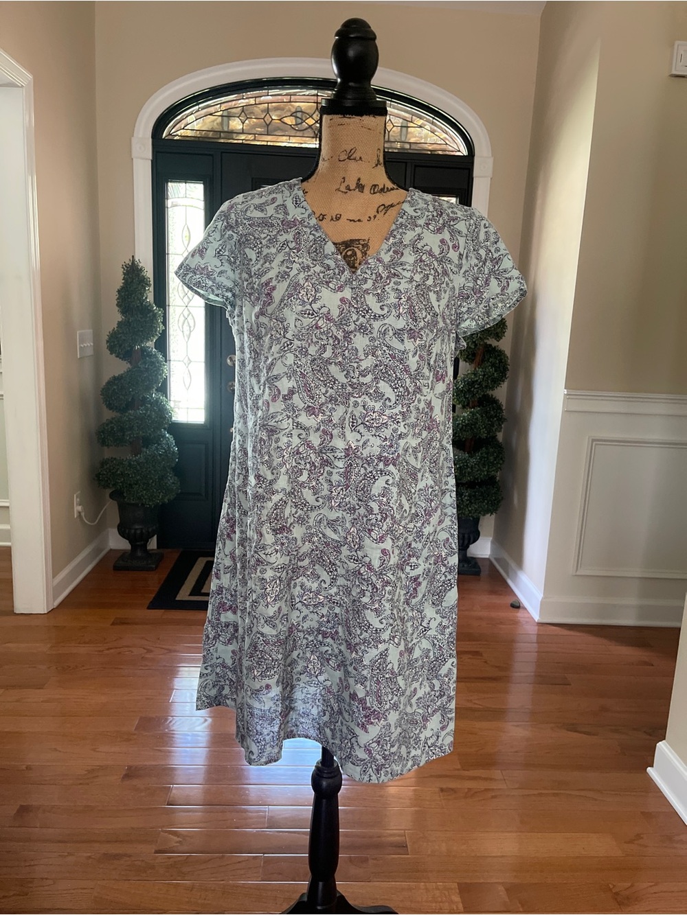 J.Jill Light Blue Purple Floral Paisley Linen Sheath Shift Dress Small Petite